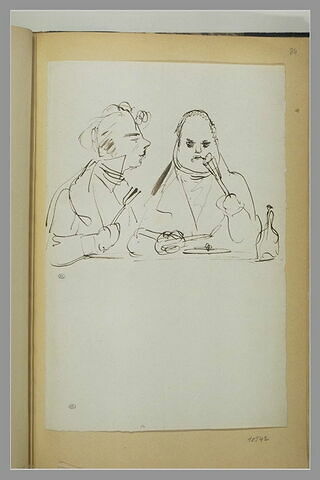 Caricature de deux hommes attablés, mangeant, image 1/1