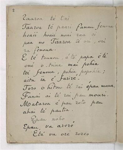 Texte manuscrit en langue tahitienne