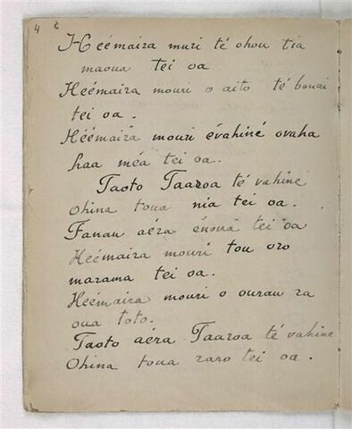 Texte manuscrit en langue tahitienne, image 1/3