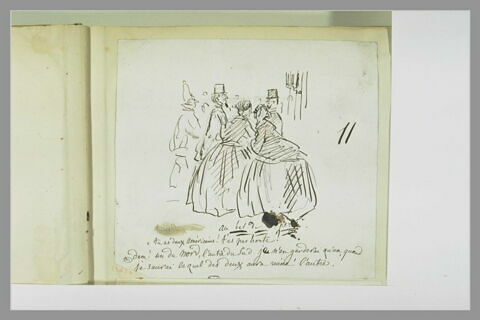 Caricature : deux femmes en compagnie de deux américains au bal, image 1/1