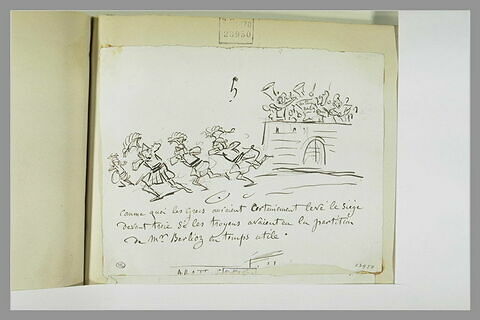 Caricature : soldats de la grèce antique s'enfuyant devant des musiciens, image 1/1