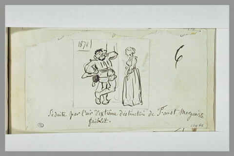 Caricature : Parodie d'un tableau numéroté 1874 : une homme, une jeune femme, image 1/1