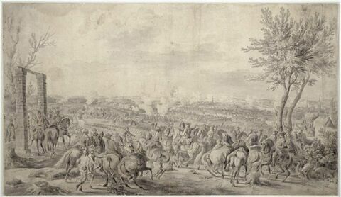 Louis XV, suivi du Dauphin, donne ses ordres à la bataille de Fontenoy, le 11 mai 1745