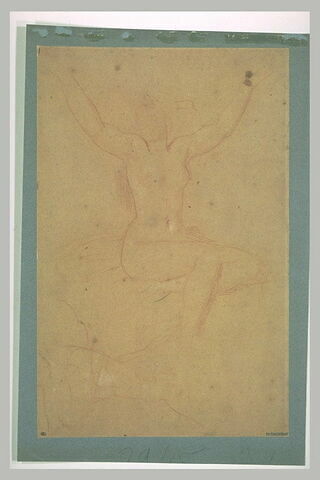Femme nue, assise, de face, bras levés, image 1/1