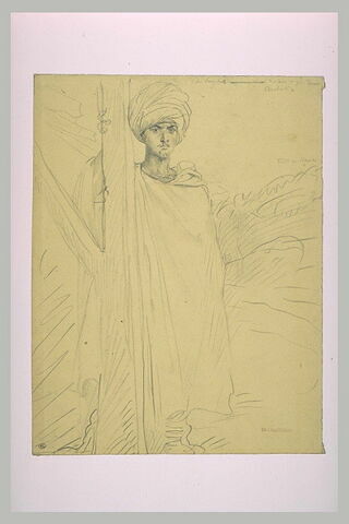 Arabe coiffé d'un turban, debout contre un arbre, image 1/1