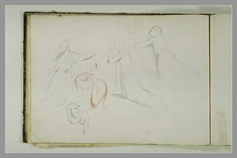 Trois figures agenouillées ; femme, en buste ; figure assise, image 1/1