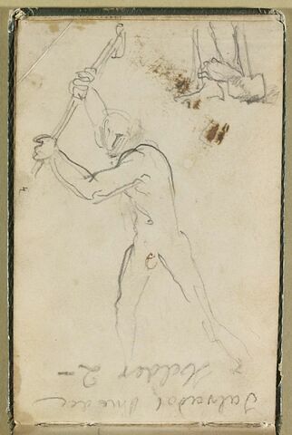 Homme nu, levant les bras, et pieds d'une figure bêchant, image 1/1