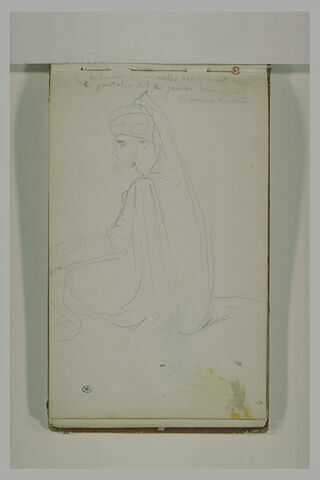 Un arabe, de profil, assis à terre, coiffé d'un turban, image 1/1