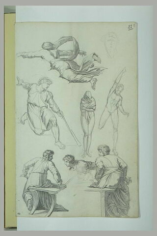 Etudes : figure volante ; femme voilée nue ; hommes assis ; génies