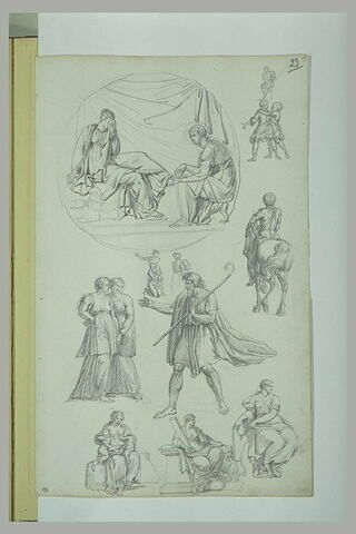 Etudes : deux femmes dans un médaillon ; enfants ; cavalier ; la Force, image 1/1