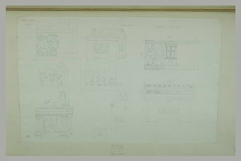 Volterra : neuf études de tombeaux étrusques ou de fragments du musée, image 1/1