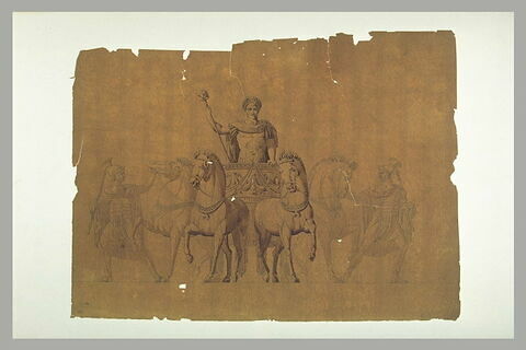 Empereur triomphant sur un quadrige, deux soldats tenant les chevaux, image 1/1