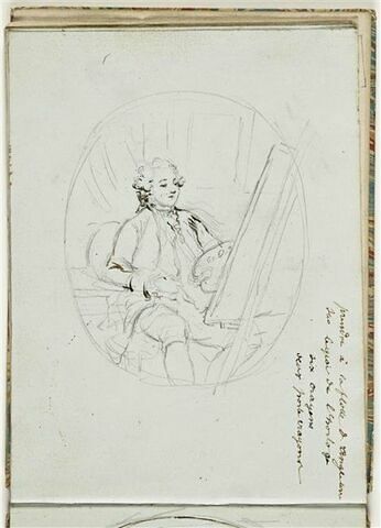 Jeune homme peignant devant un chevalet sur lequel est placée une toile, image 1/2