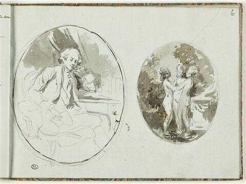 Jeune homme assis, en costume Louis XVI ; les Trois Grâces, image 1/2