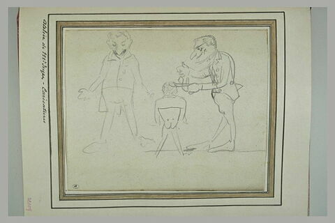 Caricature de trois hommes et scène de coiffure dans l'atelier d'Ingres, image 1/2
