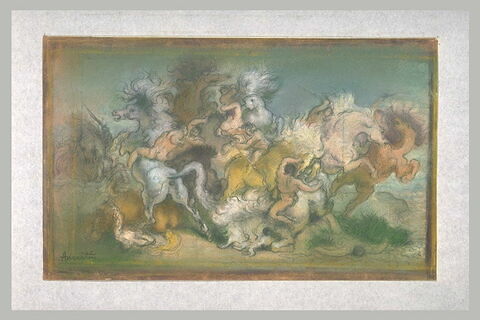Combat de cavaliers nus, sur des chevaux à la crinière échevelée, image 2/2
