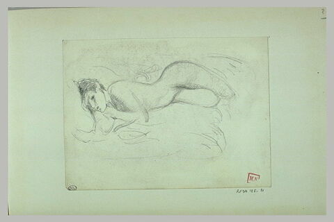 Esquisse d'une femme nue, à plat ventre sur un lit, image 1/1