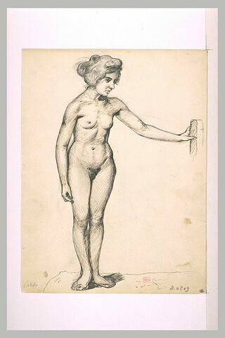 Femme nue, debout, coiffée avec un chignon, image 1/1