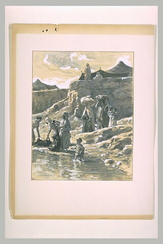 Femmes arabes avec leurs enfants à la rivière