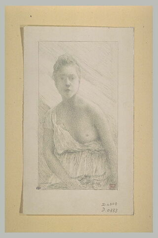 Jeune femme de face, un sein nu, image 1/1