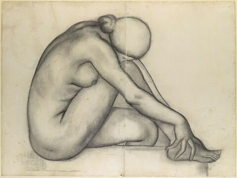 Femme nue, assise, de profil à droite, image 1/1