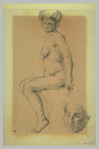 Femme nue assise, de profil, et reprise du visage, image 1/1