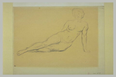 Femme nue, de face, étendue, appuyée sur un bras, image 1/1