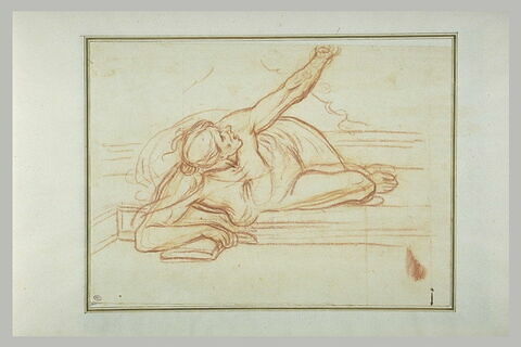 Femme nue, renversée sur le sol, le bras gauche tendu vers le haut, image 1/1