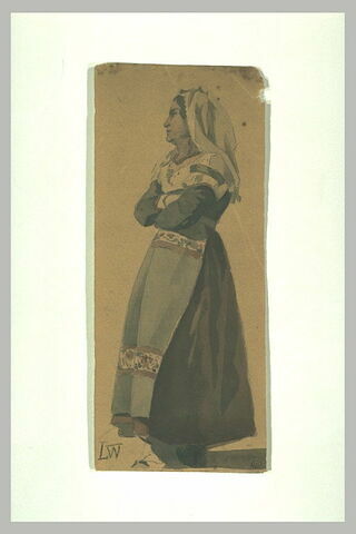 Italienne avec un tablier coloré sur une jupe brune, image 1/1