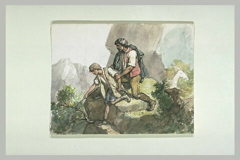Montagnard et son fils au bord d'un rocher