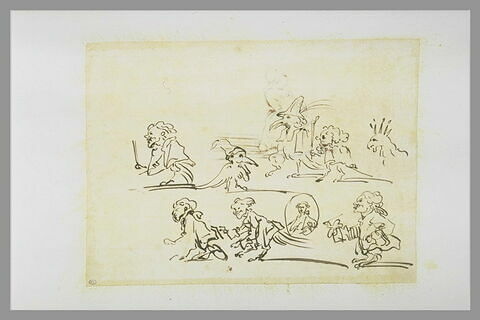 Cinq caricatures d'un peintre et trois croquis de personnes 'en volaille', image 1/1