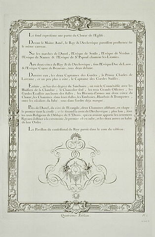 Description du tableau Le Roy prosterné devant l'autel: suite du texte gravé, image 1/1