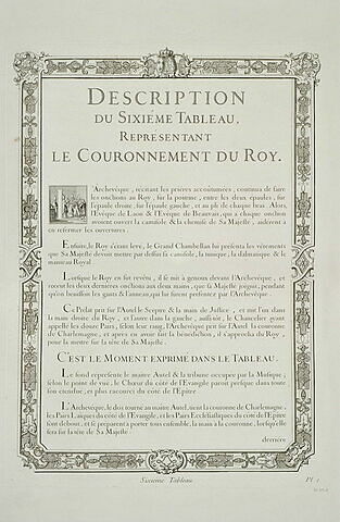 Description du tableau du Couronnement du Roy : texte gravé, image 1/1