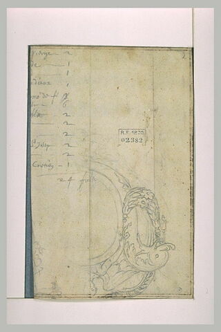 Dauphin et amour entourant un médailon ; annotation manuscrites