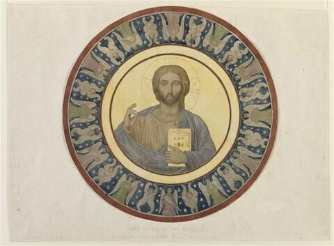 Mont Athos, monastère d'Aghia Lavra, Christ Pantocrator de la coupole du Catholicon, image 1/2