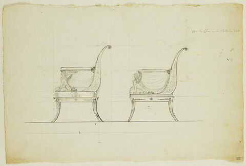 Projet de chaise avec draperies et sphinge : élévations, image 1/1