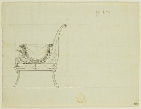 Projet de chaise avec draperies et griffon : élévation, image 1/1