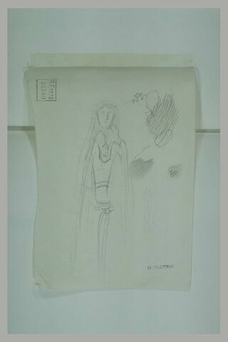 Femme debout, de profil ; deux études de femmes ; femme à robe plissée, image 1/1