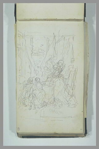 Scène historique avec une femme en robe du XVIIe siècle et des personnages, image 1/1