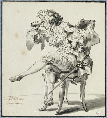 Quatre études de costumes de théâtre : Il Buffo, chanteur au Teatro Capranica, image 1/1