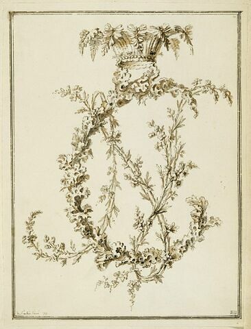 Lichen et branches de fleurs formant le chiffre N. C., couronné de feuillage, image 1/1