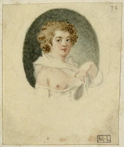Jeune femme en buste dans un ovale, le sein droit dénudé, image 1/1