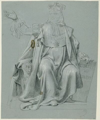 Louis XVIII, assis, bras tendu