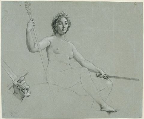 Figure nue, assise, de trois quarts à gauche, tenant une épée, image 1/1