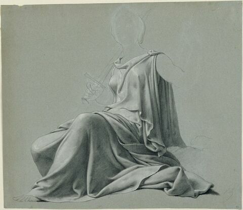 Figure drapée, assise de trois quarts à gauche, tenant une épée, image 1/1