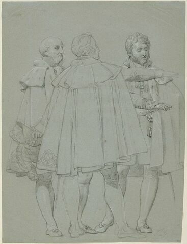 Trois personnages tendant la main