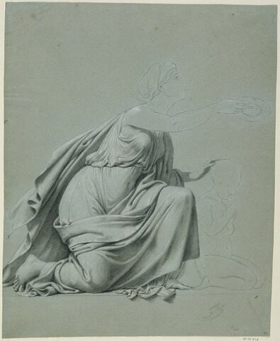 Figure drapée, agenouillée, de profil à droite, image 1/1