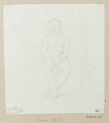 Jeune homme assis, de face, étude pour le tableau Jeune berger assis, image 1/1