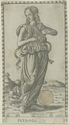 Cartes de tarot - quatre pièces vénitiennes - Polymnie jouant d'une espèce de lyre, image 1/1