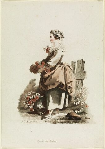 Jeune paysanne portant des roses dans son tablier